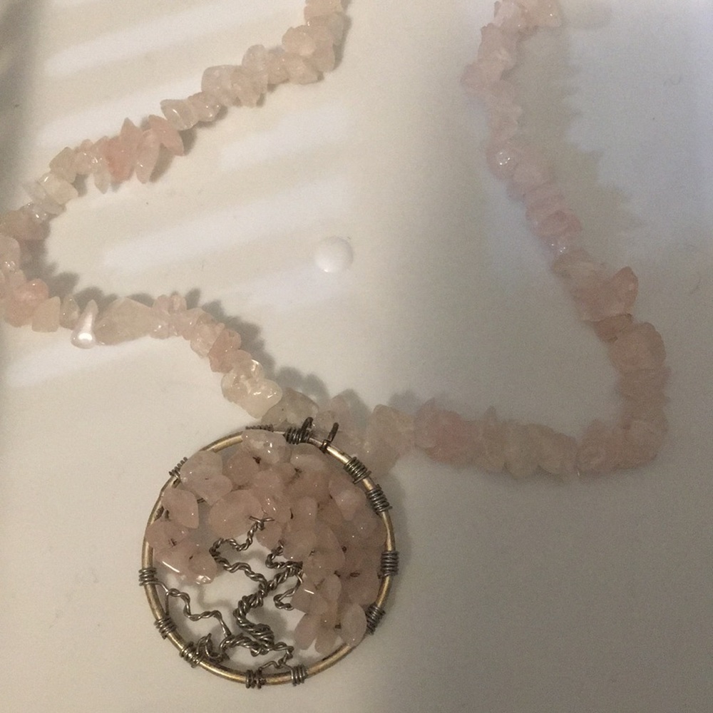 Beaded tree of life necklace in pink
